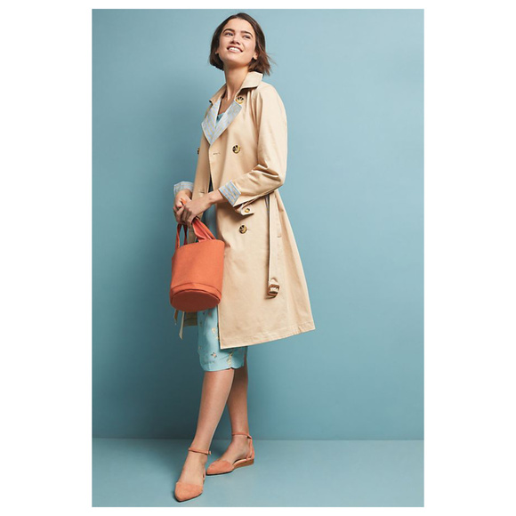 Anthropologie Gingham Trench Coat Khaki Tan Jacket - Picture 2 of 4